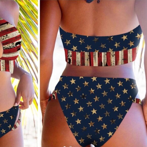 NWT Bellelily‎ Stars and Stripes Patriot Bikini Set Size Small - Picture 2 of 6